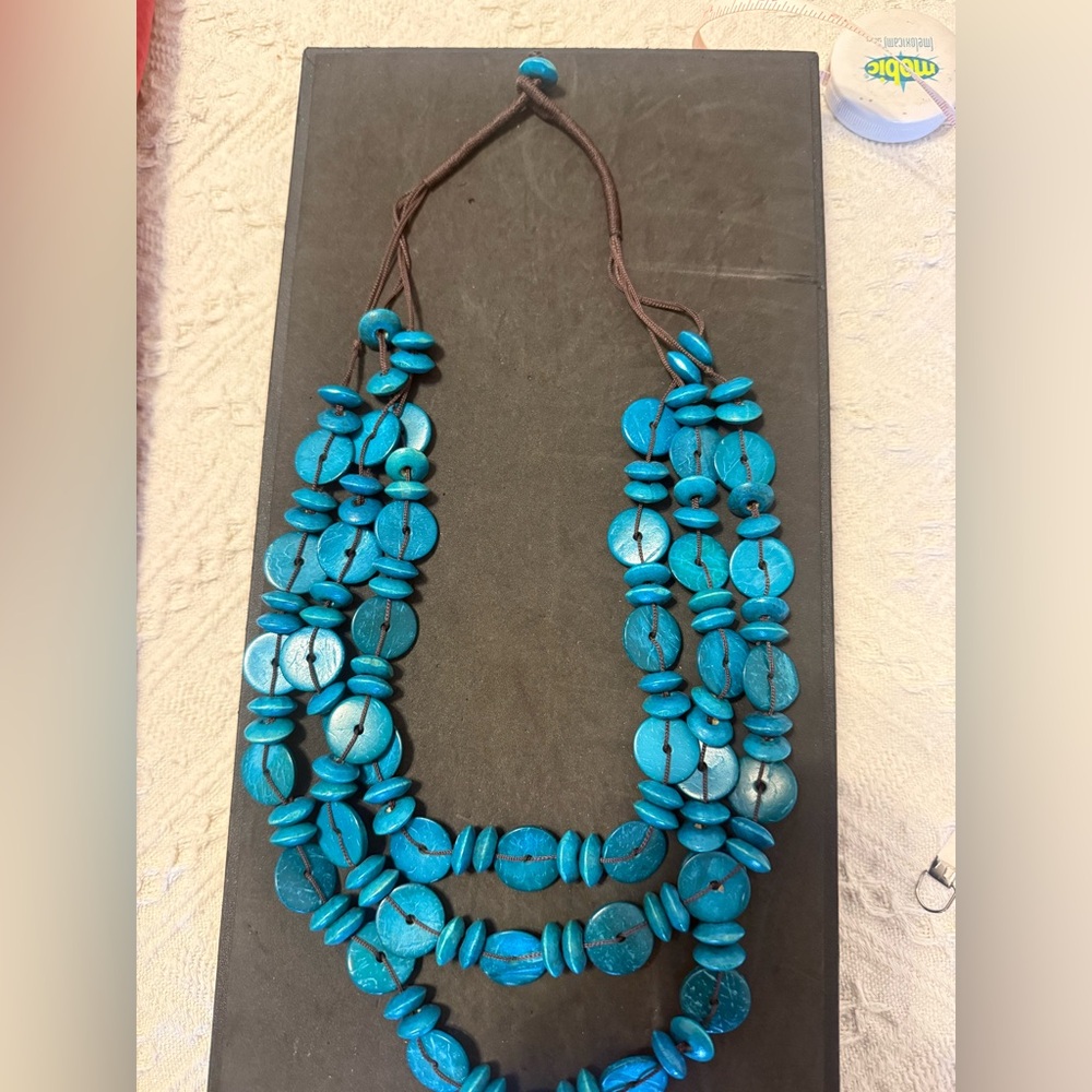 Turquoise Blue Multi Layered Disc Wood Necklace -Woman’s Necklace’s